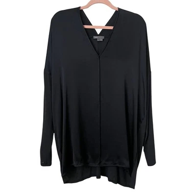 Túnica Vince Top Feminina Grande Preta Cinza Mescla de Seda Dolman Luxo Silencioso Mínima - Imagem 1 de 4