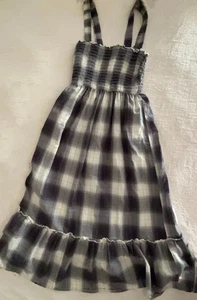 Arizona Jean CO. Long Lined Gray Cotton Plaid Elastic Top Sundress Dress Size S - Picture 1 of 2