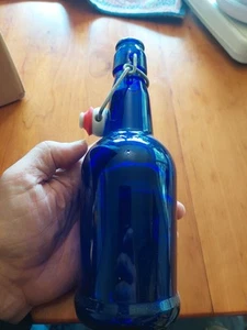 E Z Cap -Cobalt Blue Glass Bottle 9” Tall With Wire Bail Swingtop Stopper "New" - Picture 1 of 9