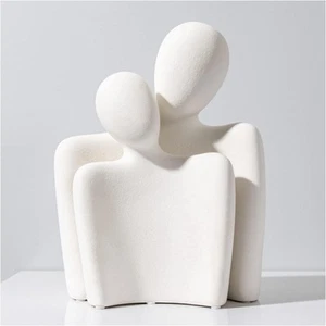 Hugging Couple Statues Ceramic Lover Figurine Characters (White) - Picture 1 of 6