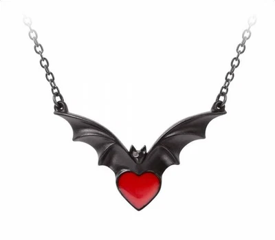 Кулон Alchemy Gothic Sombre Desire - черная летучая мышь, кроваво-красное сердце, олово - Изображение 1 из 2