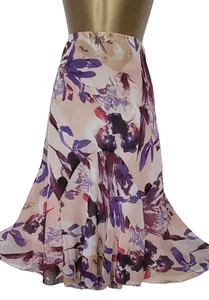 FLARE SKIRT by LINEA UK 16 VGC PURPLE MIX FLORAL ZIP LINED CHIFFON WORN ONCE - Picture 1 of 10