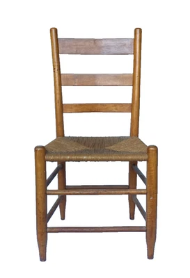 Vintage Maple Wood American Country Dining/Side Rush Seat Pencil Legs Chair - Image 1 of 3