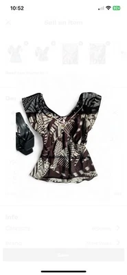 Blusa para mujer con cuello en V de seda transparente Nueve Oeste talla mediana marrón boho top Foto 1 de 4