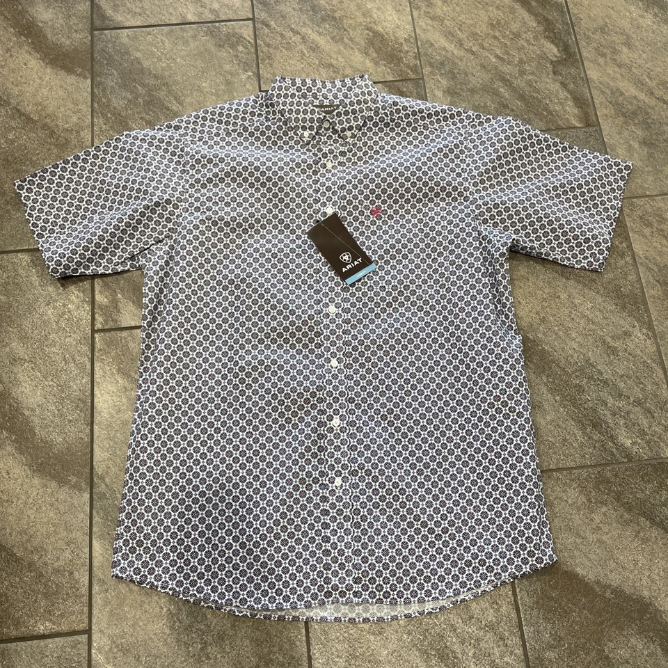 Camisa ARIAT Azul Chambray Geo Estampado L/S Western Para Hombre XL Alta (NUEVA SIN ETIQUETAS) Foto 1 de 4