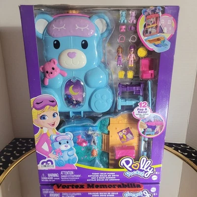 Polly Pocket Teddy Bear Purse Mattel Aqua Color Toy Play Set New In Box Sealed
