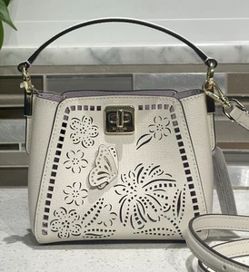 KATE SPADE PHOEBE MINI BOLSO BANDOLERA CUERO CUBO FLORAL RECORTADO CREMA - Imagen 1 de 12