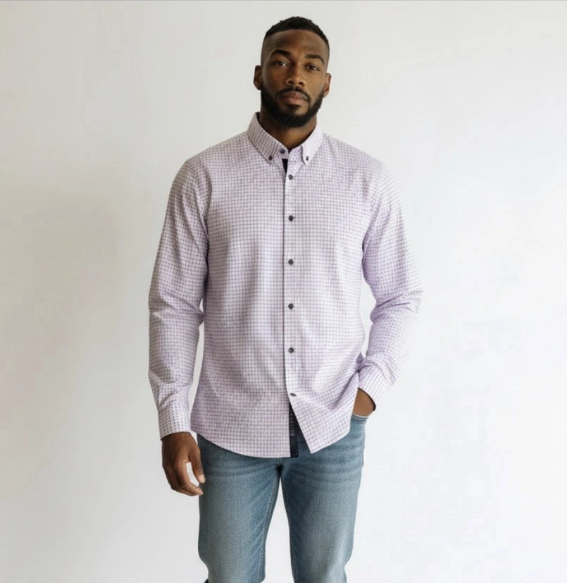 Мужская розовая клетчатая рубашка для официальных приемов делового платья размер XL (США) легкий железный топ - Изображение 1 из 4