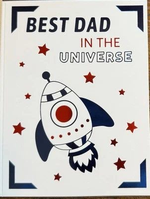 День отца лучший папа во Вселенной красный синий фольга поздравительная открытка конверт #5841 - Изображение 1 из 3