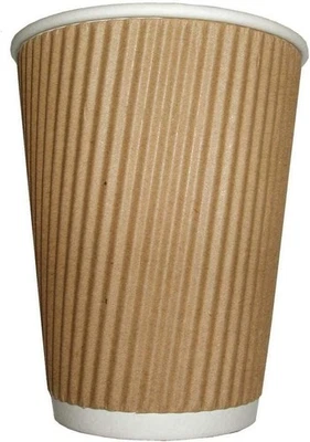 ZUVO 100 x Kraft 12 Ounce Ripple 3 Ply Disposable Insulated Paper Cups for Tea Coffee