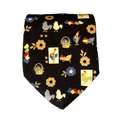 Dolce & Gabbana Hombre Diseñador Seda Corbata Pollos Granja Cestas Cosecha Floral Foto 1 de 4