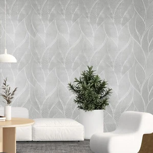 Grayish off white pearl faux fabric wave lines textured modern wallpaper roll 3D - Picture 1 of 11