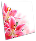 Pink Lilies Flowers Floral Square Canvas Wall Art Framed Print