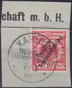 Kolonien DSW Mi.-Nr. 7 gest. Karibib Briefstück Luxus 07/03/1901 - Bild 1 von 1