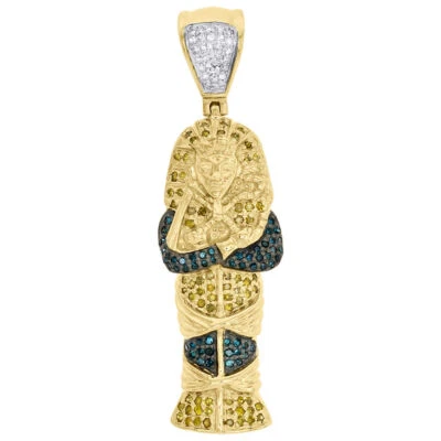 Dije colgante de oro amarillo de 10 quilates con diamantes amarillos faraón egipcio rey tut 0,45 quilates Foto 1 de 4