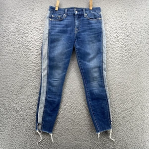 7 For All Mankind Women Jeans 27 Two-Tone Stripe Tapered 70's Crop Preppy Retro - Foto 1 di 14