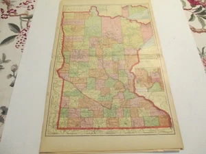 ANTIQUE MAP  OF  MINNESOTA   CRAM'S  ATLAS 1905  23 X 14.5 - Picture 1 of 1