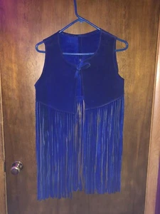 Vintage 1960s Blue Fringe Leather Vest - Picture 1 of 9