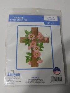 Janlynn Counted Cross Stitch Kit  FLORAL CROSS - 14 Count Fabric 5x7 998- 7138 - Picture 1 of 6