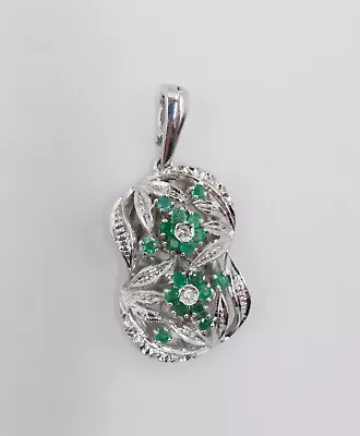 XXL Anhänger 750 18K Weißgold  Diamanten & Smaragd 31x20 mm Schließe Perlenkette - Bild 1 von 4