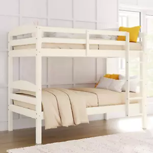 Leighton Solid Wood Twin-over-Twin Convertible Bunk Bed Vanilla FREE SHIPPING - Picture 1 of 12