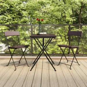 Tidyard Folding Bistro Chairs 2 pcs Brown Poly Rattan and N2I4 - Picture 1 of 9