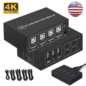 Conmutador KVM USB 4K HDMI 4X1 Conmutador de 4 Puertos con Controlador Soporte 4 Monitores EE. UU. - Imagen 1 de 15