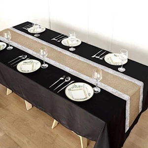 14x104" Natural Jute Burlap TABLE RUNNER White Lace Trim Party Events Supplies - Picture 1 of 8