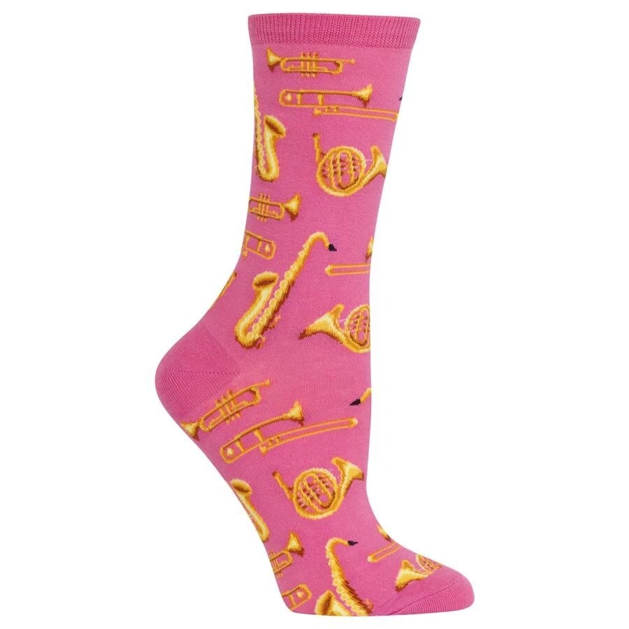 Meias femininas Jazz Instruments Crew rosa Hot Sox novidade música moda nova - Imagem 1 de 1