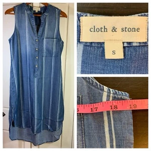 Cloth & Stone Anthropologie Chambray Denim Dress Small Sleeveless Hi Low Hem - Picture 1 of 14