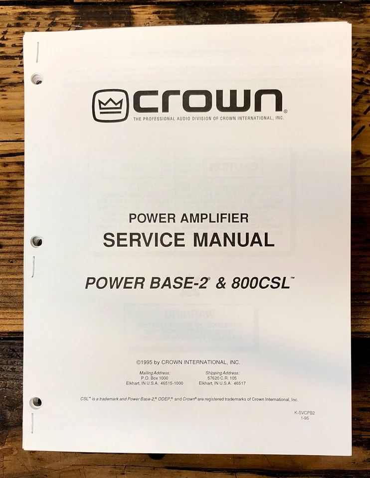 Crown Power Base-1 800CSL Amplificador Manual de Servicio *Original* Foto 1 de 1