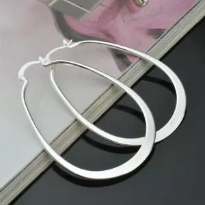 Atemberaubender Damen-Ohrring 925 Sterlingsilber gefüllt großer Eierform Reifen Schmuck - Bild 1 von 7
