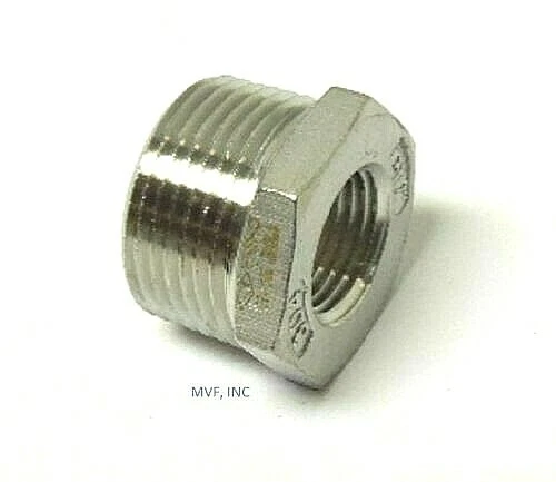 3/4" X 1/2" 150# Cast Threaded (NPT) Hex Bushing 304 Stainless Steel SS12050441 - Image 1 of 4