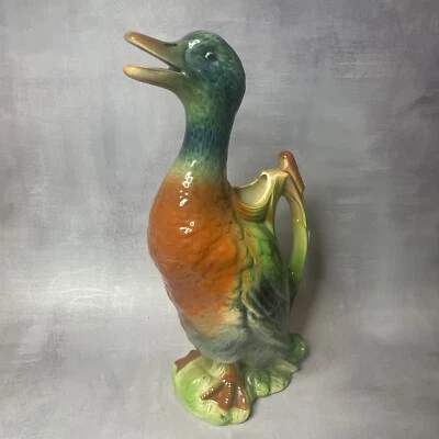 SAINT ST CLEMENT Pichet broc cruche carafe canard barbotine jug Haut. ~33cm - Photo 1/4