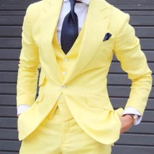 Wedding Groom Men Suits Slim Business Fit Blazer Wide Peak Lapel 3Pcs Jacket - Picture 1 of 17