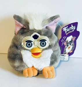 Tiger FURBY BUDDIES 1999 Pellet Plush Bean Bag Toy MORE PLEASE w/Tag Gray White - Picture 1 of 11
