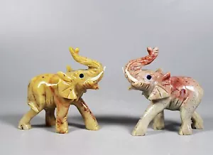 2pcs Elephant Figurine Soapstone Animal Carved Gemstone Healing Crystals stone - Picture 1 of 12