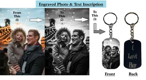 Personalized Engraved Custom Photo Text Military Dog-Tag Pendant Keychain Black - Picture 1 of 21