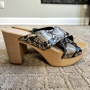 Diane von Furstenberg Seville Snake Print Wooden Platform Sandal 8M NWOB Italy - Picture 1 of 13