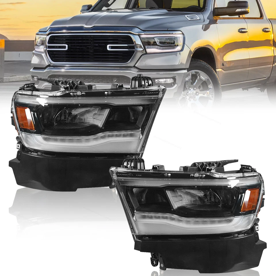 Headlights Headlamps Pair Fit For 2019 2020 2021 2022 2023 Dodge RAM 1500 LED - Image 1 of 4