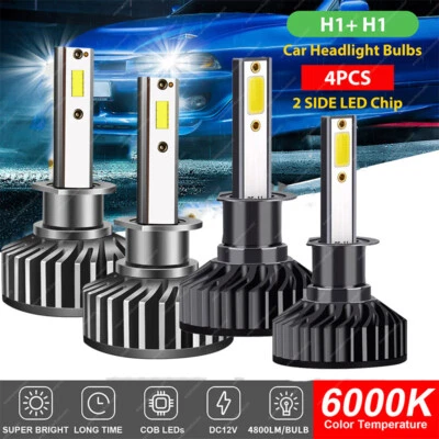 Kit de conversión de 4 bombillas de faros LED H1 haz alto bajo 6500K blanco súper brillante Foto 1 de 4
