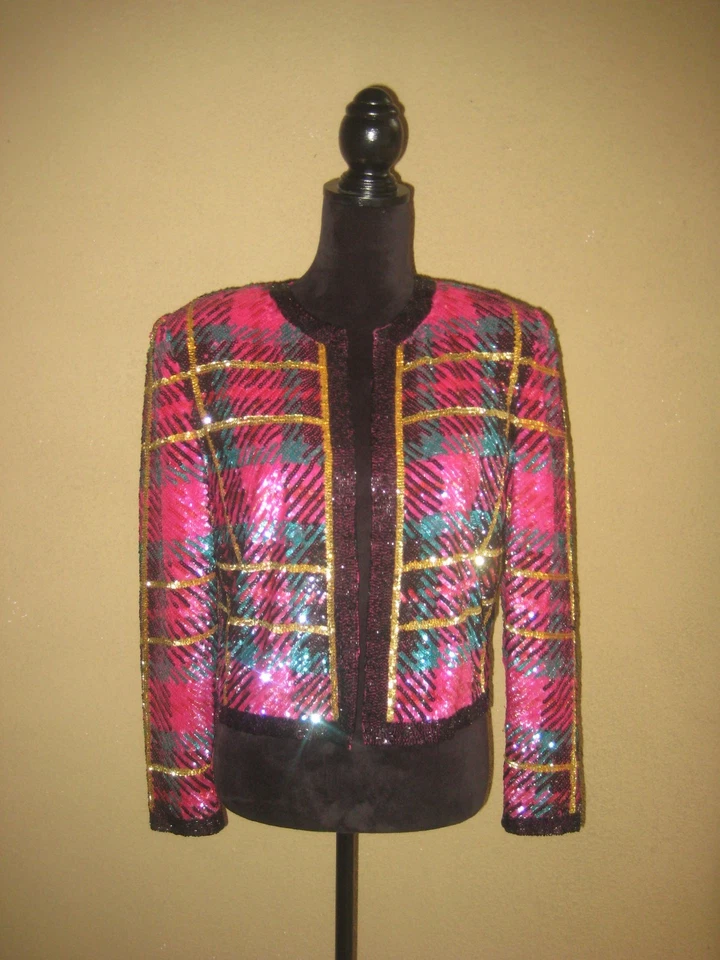Chaqueta de noche vintage Niteline Della Roufogali seda multicolor forrada con lentejuelas M Foto 1 de 4