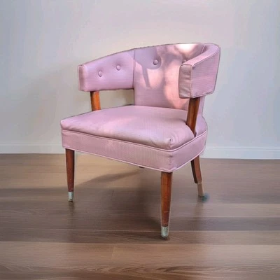 Sillón Mid Century con respaldo de barril vintage rosa cocina MCM Foto 1 de 4