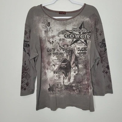 Vintage y2k Western Rodeo plus size 3/4 sleeve big graphic top size 3x - Image 1 of 4