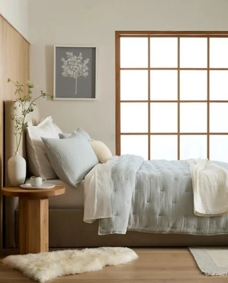 NWT QUINCE ORGANIC AIRY GAUZE DREAM QUILT FULL / QUEEN MIST 100% COTTON RET $149 - Image 1 of 4