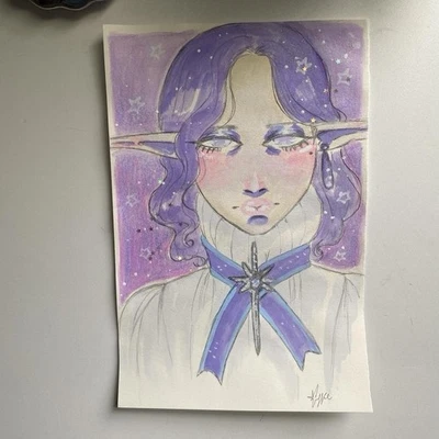 Celestial Elf Prince Fantasy Painting On 6x9 Watercolor Paper - Image 1 of 4
