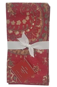 Pottery Barn Chalet Paisley Red Napkins NWT Set Of 4 - Picture 1 of 4