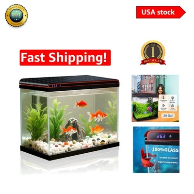 Deluxe 20-Gallon Glass Fish Tank with Water Temperature Monitor & LED Lights - Image 1 of 4