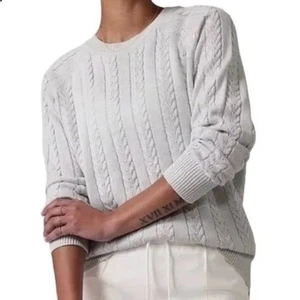 ATHLETA Crossroads Cable Knit Sweater Women’s M Sparkle Gray Merino Wool VIDEO! - Picture 1 of 7