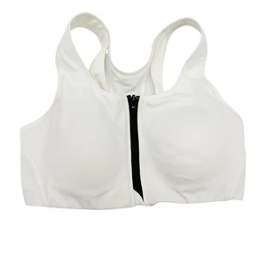 NIKE white zip front Sports Bra women's MEDIUM high impact workout wear - Picture 1 of 4